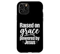 Custodia per iPhone 11 Pro Citazione di fede cristiana "Raised on Grace Powered by Jesus Christian Faith"