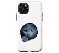 Custodia per iPhone 11 Pro Colpisce il gatto blu russo con gli occhi verdi che sbirciano attraverso