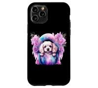 Custodia per iPhone 11 Pro Composizione di rose con adorabile abbigliamento per cuccioli di Spaniel bianco