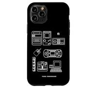 Custodia per iPhone 11 Pro Console retrò PC games nerd storia panoramica 8 bit pixel