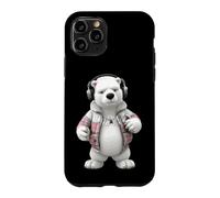 Custodia per iPhone 11 Pro Cool Polar Bear Cuffie Plaid Giacca Design
