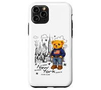 Custodia per iPhone 11 Pro Cute American Teddy Bear Sketch Drawing, New York Teddy Bear