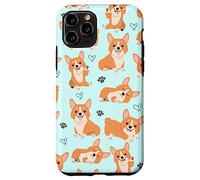 Custodia per iPhone 11 Pro Cute Corgi Dog with Paws Lover in Aqua Turquoise Pattern