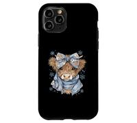 Custodia per iPhone 11 Pro Cute Highland Cow With Blue Bow Winter Snowflake Design