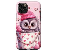 Custodia per iPhone 11 Pro Cute Owl Baby In Valentines Basket Pink Heart Pattern