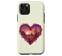 Custodia per iPhone 11 Pro Desert Heart Cactus Tramonto Southwest Romance Wall Art