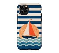 Custodia per iPhone 11 Pro Design a strisce nautiche in barca a vela verso il tramonto