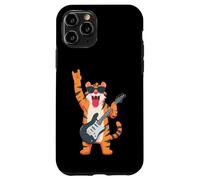 Custodia per iPhone 11 Pro Divertente cartone animato Tiger Rock Music Guitar Player Design