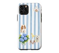 Custodia per iPhone 11 Pro Estetica Cottagecore Cavalier Ortensia A Righe Blu