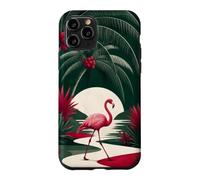 Custodia per iPhone 11 Pro Fenicottero che cammina sotto le palme ad arco