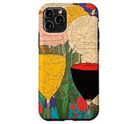 Custodia per iPhone 11 Pro Fiori e Calici di Vino Un Brindisi al Colore e alla Vita