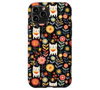 Custodia per iPhone 11 Pro Folk Cat Art Floral Midnight Boho Nero Pattern