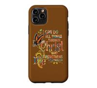 Custodia per iPhone 11 Pro Forza attraverso Cristo Filippesi 4:13 Farfalla