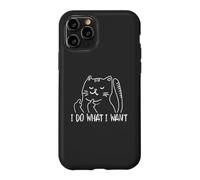 Custodia per iPhone 11 Pro Funny I do what I want cat flipping the bird offensive
