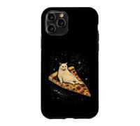 Custodia per iPhone 11 Pro Gatto che cavalca una fetta di pizza ai peperoni attraverso Galaxy Funny Space