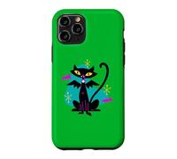 Custodia per iPhone 11 Pro Gatto nero vampiro retrò Atomic Age Mid-Century con ali di pipistrello