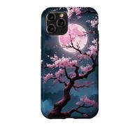 Custodia per iPhone 11 Pro Giapponese Rosa Luna Cherry Blossom Sakura Albero Mezzanotte