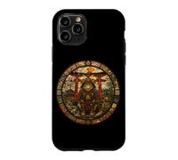 Custodia per iPhone 11 Pro Giapponese, Samurai Guardian Medievale Vetrata Gatto