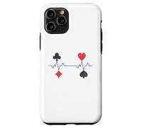 Custodia per iPhone 11 Pro Giocatori di simboli del vestito della carta della mazza dell'ECG di impulso del battito cardiaco del poker