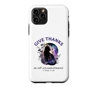 Custodia per iPhone 11 Pro Give Thanks Bibbia Verse Christian Pretty Garden Cat