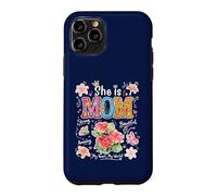 Custodia per iPhone 11 Pro Grafica floreale con scritta in inglese "She Is Mom Cute Mama Mother's Day"