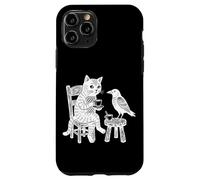 Custodia per iPhone 11 Pro Grafico circolare vintage con incisione di gatto corvo caffè tè amici