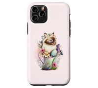 Custodia per iPhone 11 Pro Happy Easter Cat Easter Tea Cup Coffee Cat Siamese Floral