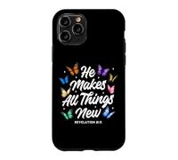 Custodia per iPhone 11 Pro He Makes All Things New Revelation Bibbia Verse Butterflies