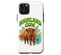 Custodia per iPhone 11 Pro Highland Cow Groovy Floreale Acquerello Boho Highland Cow