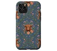 Custodia per iPhone 11 Pro Highland Cow Thistle Floral Scottish Farm Animal Design