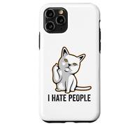 Custodia per iPhone 11 Pro I Hate People Sign,Funny Cat Giving the Finger Flipping Off