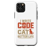 Custodia per iPhone 11 Pro I write code so my cat can have a better life funny geek
