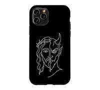 Custodia per iPhone 11 Pro Jesus And Devil One Line Art Duality minimalista