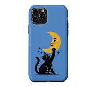 Custodia per iPhone 11 Pro Kitty che gioca con la luna carino gatto amante sognante notte cielo