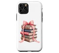 Custodia per iPhone 11 Pro Leopard Books Pink Bow Coquette Hot Girl Leggi il topo di biblioteca