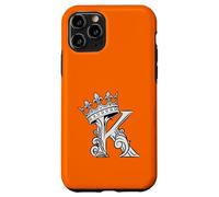 Custodia per iPhone 11 Pro Lettera K Iniziale + Corona Arancione