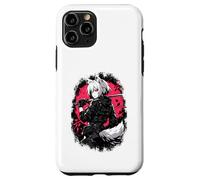 Custodia per iPhone 11 Pro Lupo Anime Girl Samurai Katana Rosa Nero Design Estetico