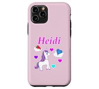 Custodia per iPhone 11 Pro Maglietta per compleanno con unicorno e nome Heidi, personalizzabile