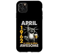 Custodia per iPhone 11 Pro Max 64th Birthday Raccoon Beer April 1962 Vintage 64 Years Old