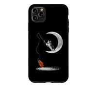 Custodia per iPhone 11 Pro Max A Cat Fishing on the Crescent Moon Funny Cats Lovers Fisher