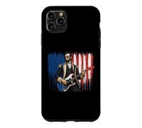 Custodia per iPhone 11 Pro Max Abraham Lincoln Playing Guitar American Flag Patriotic Cool