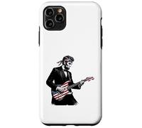 Custodia per iPhone 11 Pro Max Abraham Lincoln Playing Guitar Patriotic Funny July 4th