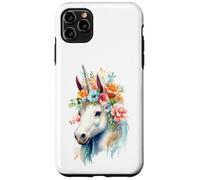 Custodia per iPhone 11 Pro Max Acquarello etereo Unicorno Floreale Testa Fantasy Art
