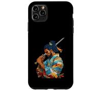 Custodia per iPhone 11 Pro Max Afro Americano Samurai Anime Cartoon Giapponese Bushido Guerriero