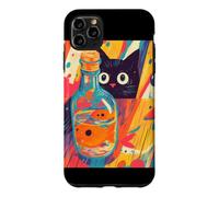 Custodia per iPhone 11 Pro Max Arte Di Gatto Nero Curioso E Pesciolino Rosso