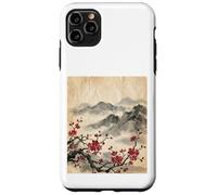 Custodia per iPhone 11 Pro Max Arte Giapponese Red Cherry Blossom Montagne