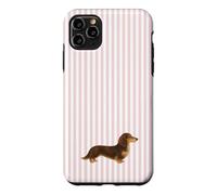 Custodia per iPhone 11 Pro Max Bassotto a pelo lungo marrone e crema a righe rosa