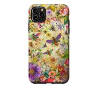 Custodia per iPhone 11 Pro Max Bees Boho Wildflowers foglie e vetro colorato floreale