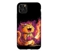 Custodia per iPhone 11 Pro Max Bel gatto fiamme colori con lanciafiamme per ragazzi e ragazze