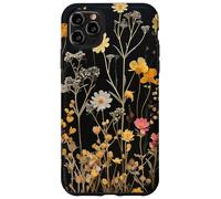 Custodia per iPhone 11 Pro Max Black Boho Aesthetic Mixed Flowers Pressed Flower